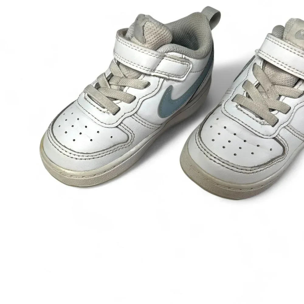 Nike Kids White Sneakers with Blue and Pink Swooshes